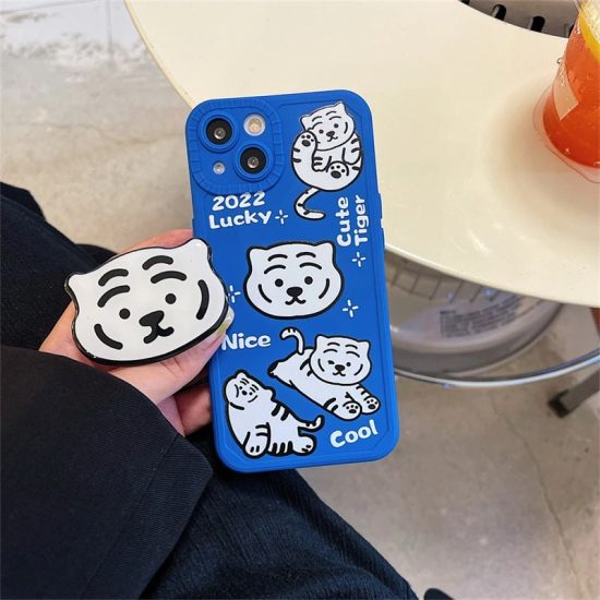 Cartoon Tiger iPhone Case With pop up holder