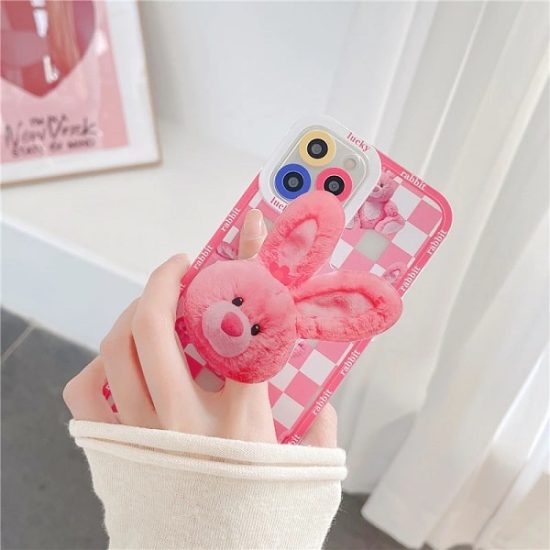 Pink Rabbit iPhone Case with Pop Up Holder