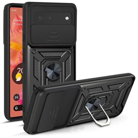 Shockproof Google Pixel Case With Finger Ring and Credit Card Holder