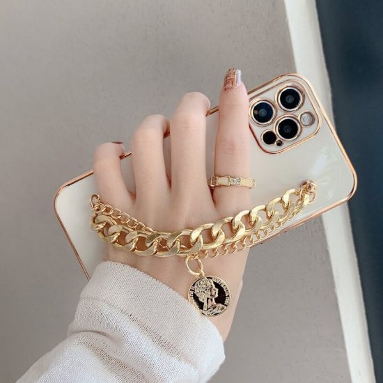 Luxury Gold Plating iPhone Case With Coin Chain Bracelet