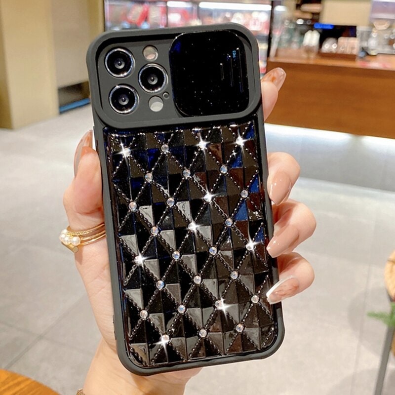 Diamond Bling Camera Protection iPhone Case Black