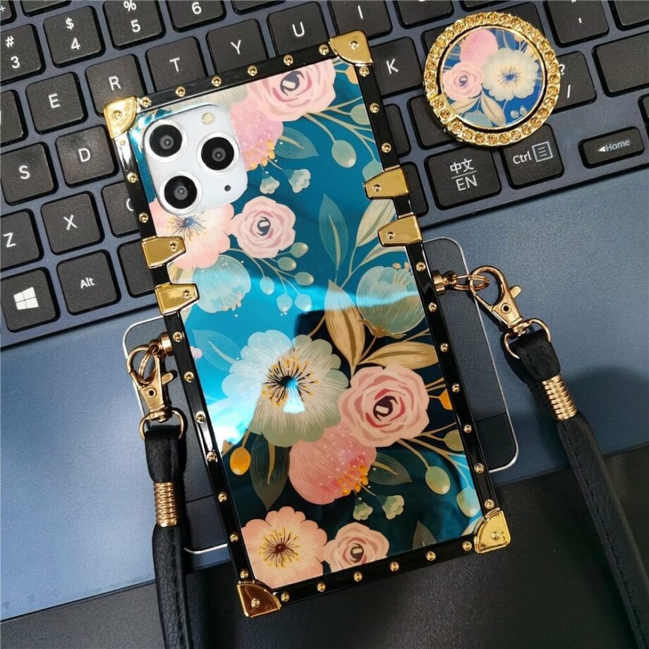 Square Flower iPhone Case with Lanyard