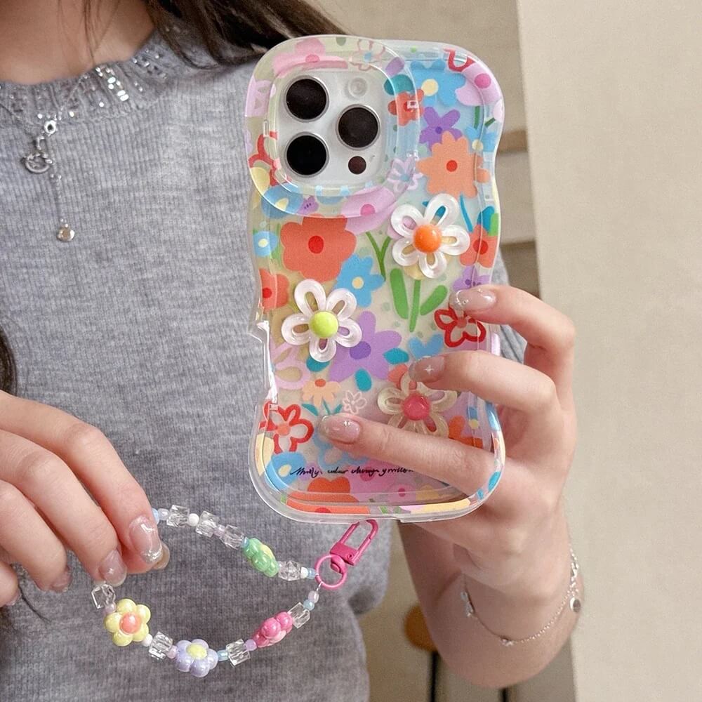 Daisy Clear Case with Beaded Bracelet Charm and Fold-Out Stand Daisy Clear Case with Beaded Bracelet Charm and Fold-Out Stand