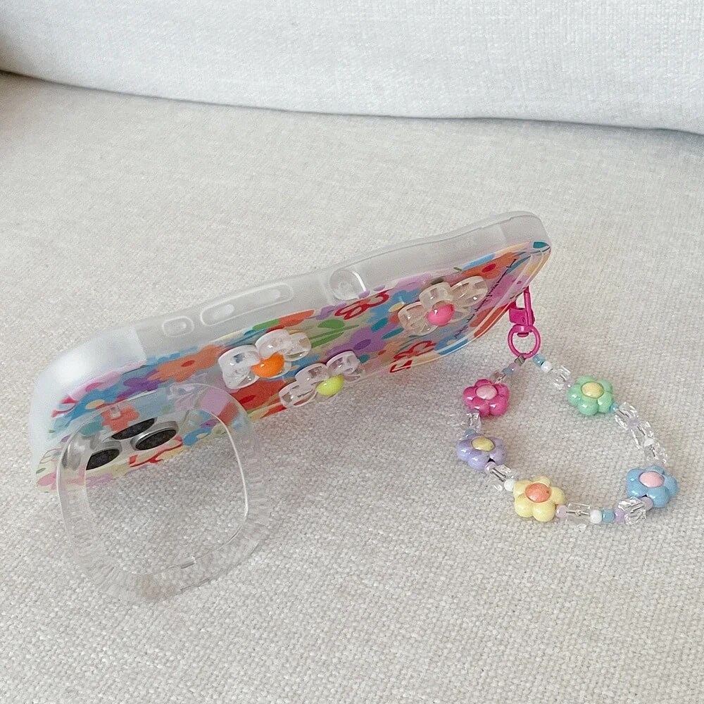 Daisy Clear Phone Case with Beaded Bracelet Charm and Fold-Out Stand Daisy Clear Phone Case with Beaded Bracelet Charm and Fold-Out Stand