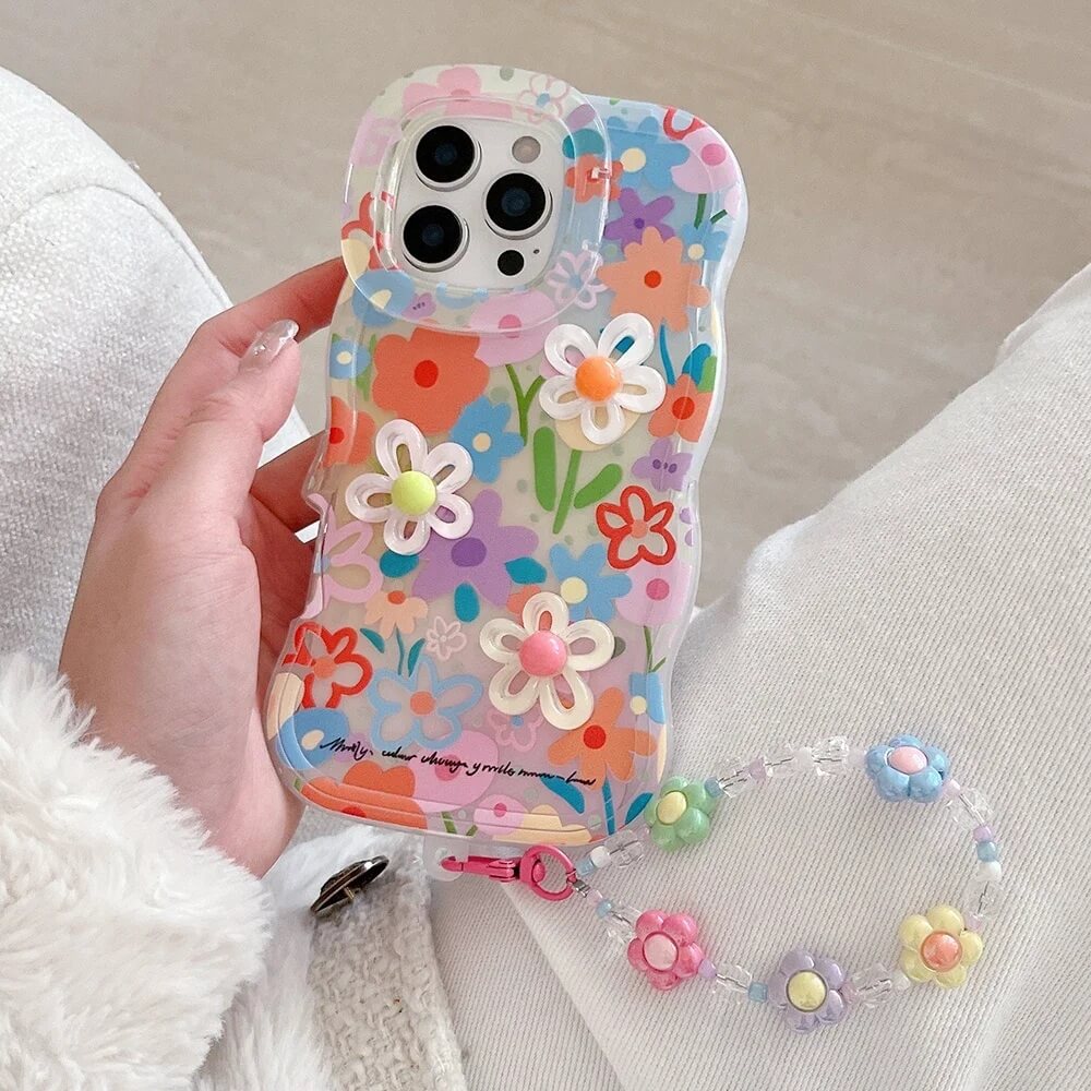 Daisy Clear iPhone Case with Beaded Bracelet Charm and Fold-Out Stand Daisy Clear iPhone Case with Beaded Bracelet Charm and Fold-Out Stand