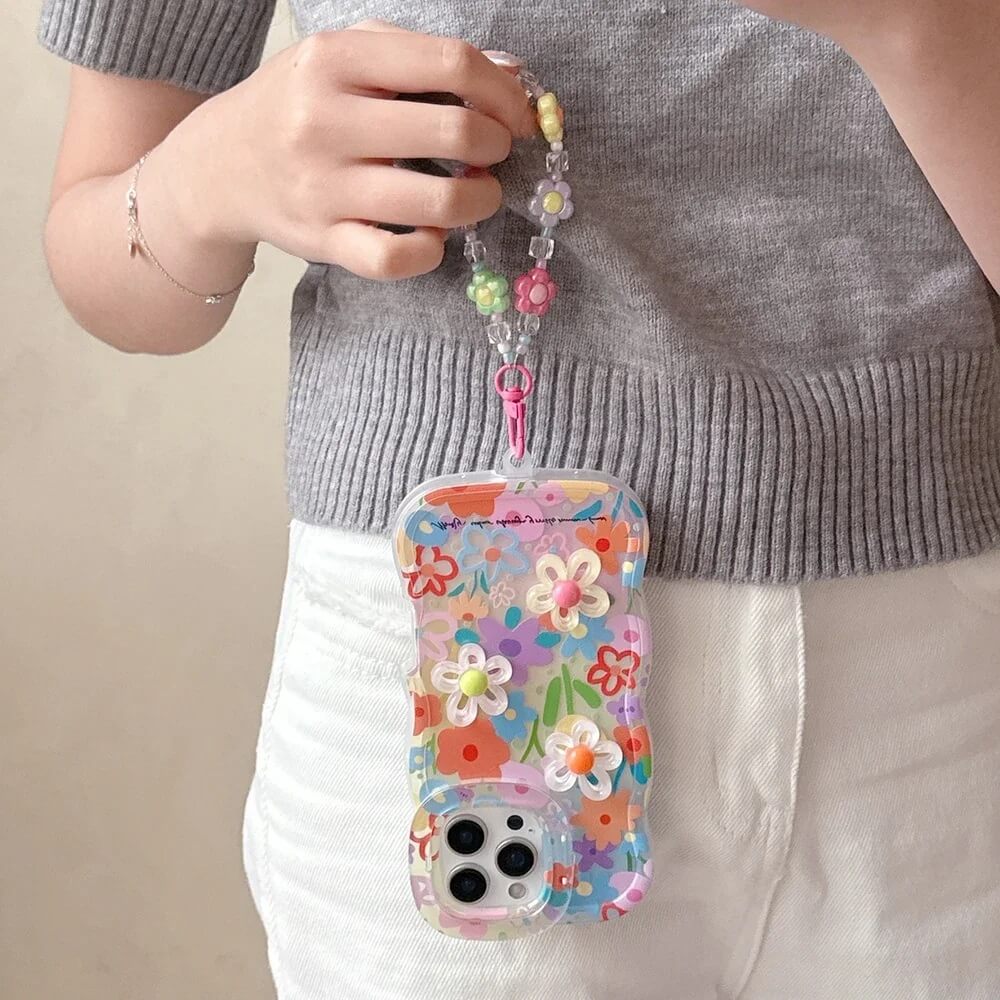 Daisy Clear iPhone Case with Beaded Bracelet Charm and Frame Stand Daisy Clear iPhone Case with Beaded Bracelet Charm and Frame Stand