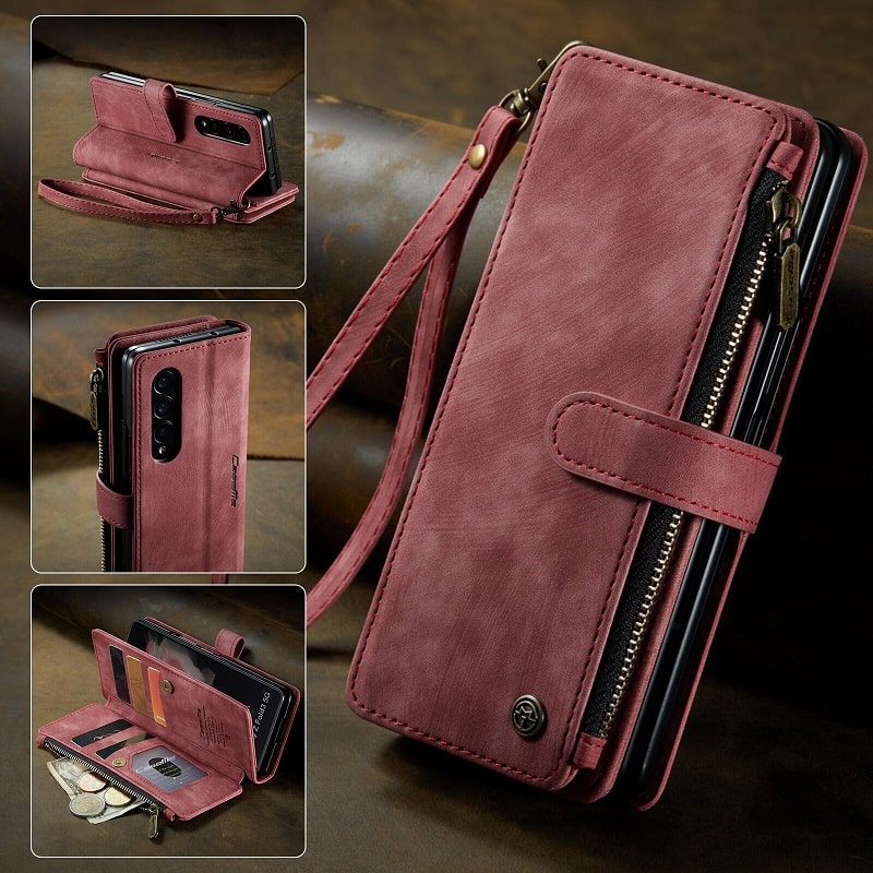 Leather Detachable wallet Samsung S23 Case with Wrist Strap