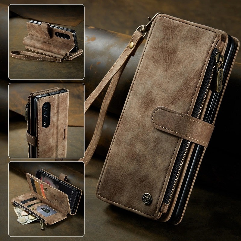 Leather Detachable wallet Samsung S23 Plus Case with Wrist Strap