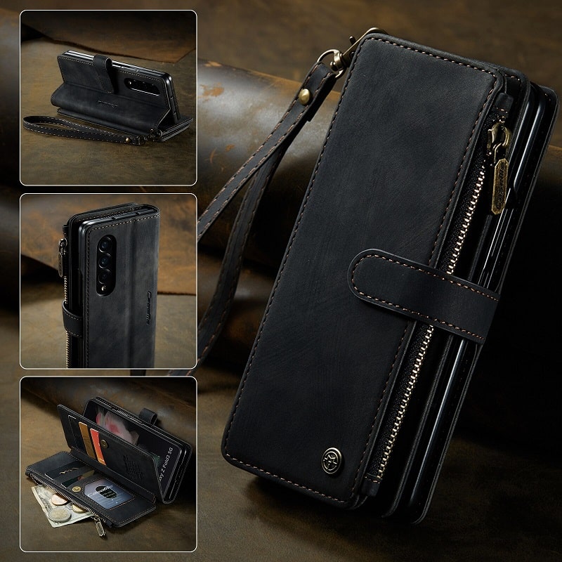 Leather Detachable wallet Samsung S23 Ultra Case with Wrist Strap