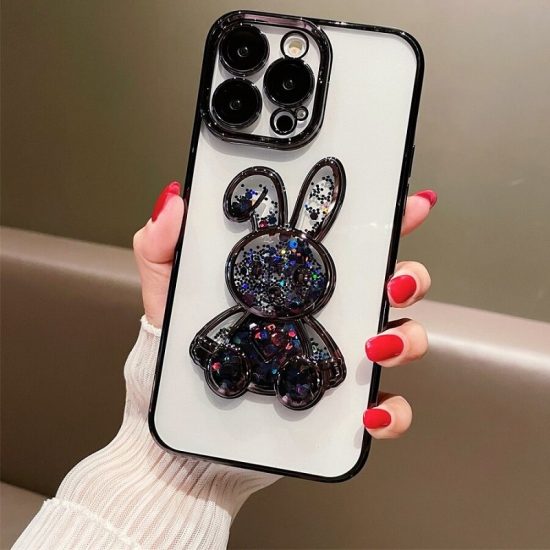 Black rabbit glitter phone case