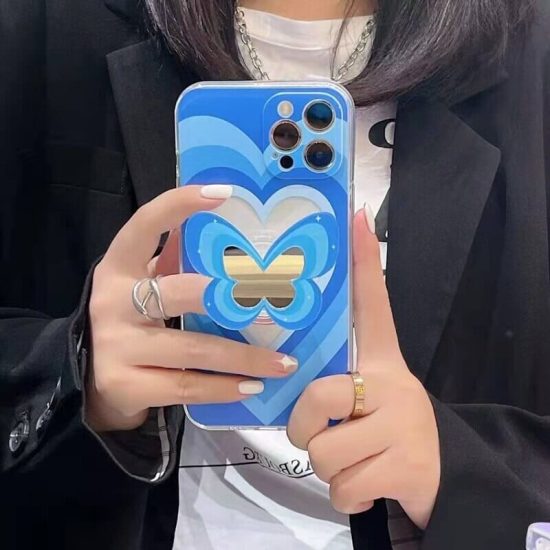 Butterfly Heart Mirror Phone Case Blue Color