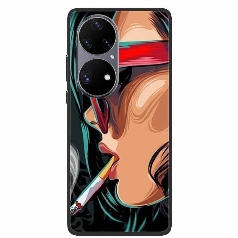 Girl smoking phone case for Huawei P50 Pro