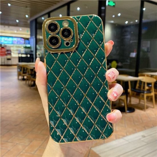 Green Luxury Plating Frame Quilted iPhone Case