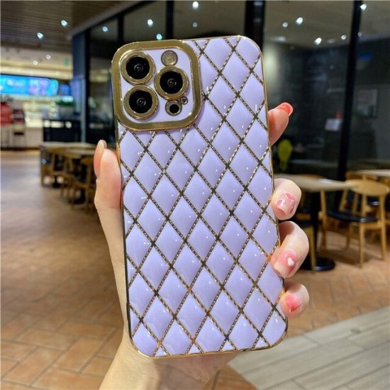 Luxury Plating Frame Quilted Phone Case for iPhone 14 13 12 Pro