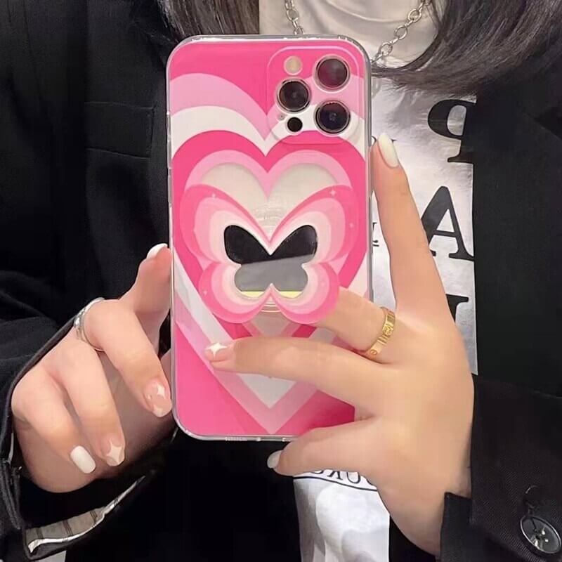 Pink Butterfly Heart Mirror iPhone Case