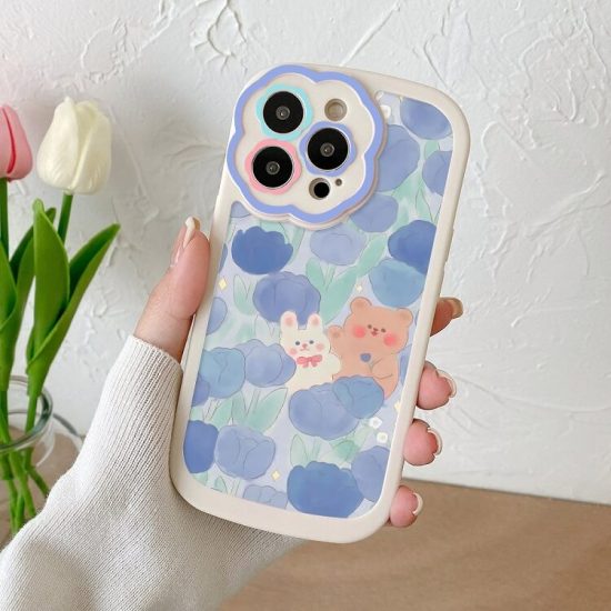 Rabbit and Bear in a Flowering Plant Phone Case