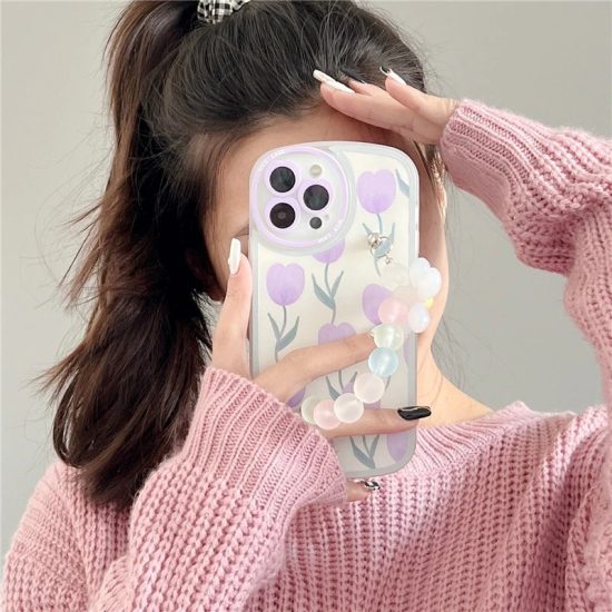 Spring Flower iPhone Case with Wrist Chain Holder