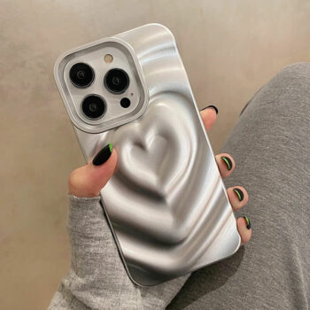 3D Metallic Paint Fold Pleated Heart iPhone Case