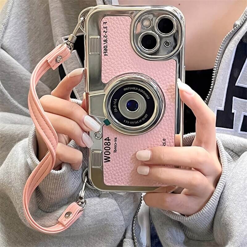 3D Vintage Camera iPhone Case With Leather Strap