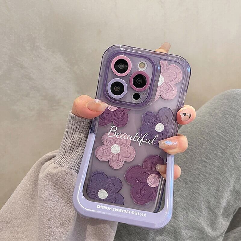 Purple Flower Phone Case With Invisible Kickstand