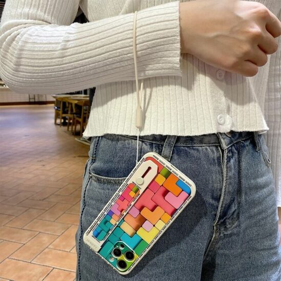 Colorful Block Phone Case With Hand Strap