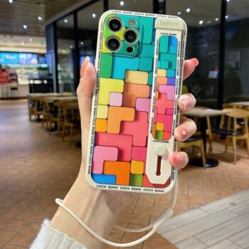 Colorful Block Phone Case With two Hand Strap