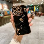 Jewelled iPhone 14 Pro Max Case With Heart Hand Strap (1)