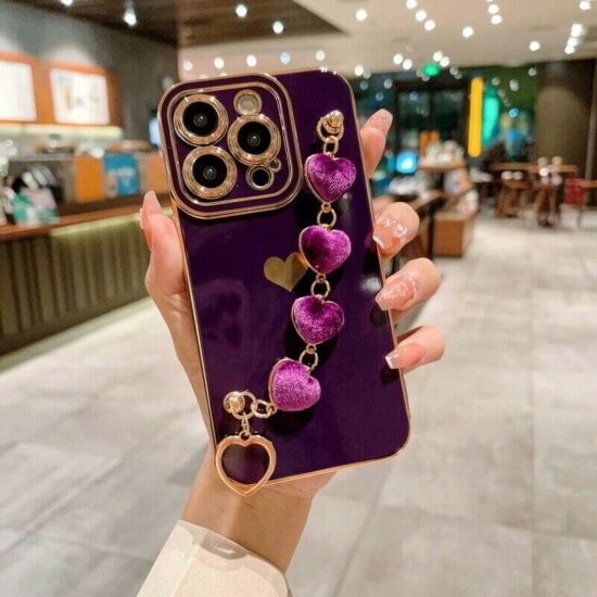 Jewelled iPhone 14 Pro Max Case With Heart Hand Strap (5)