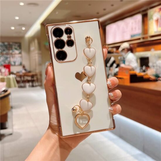 Plating Heart Love Bracelet Chain Phone Case