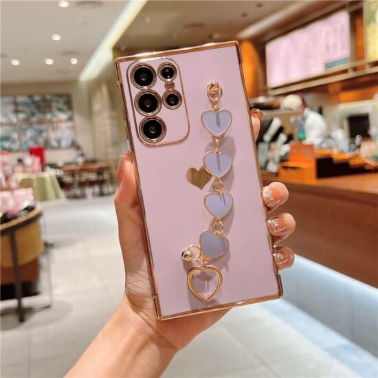 Plating Heart Samsung Phone Case with Love Bracelet Chain