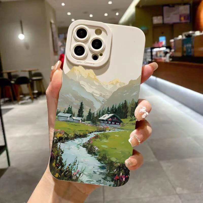 Beige Mountain River Landscape iPhone Case Beige Mountain River Landscape iPhone Case