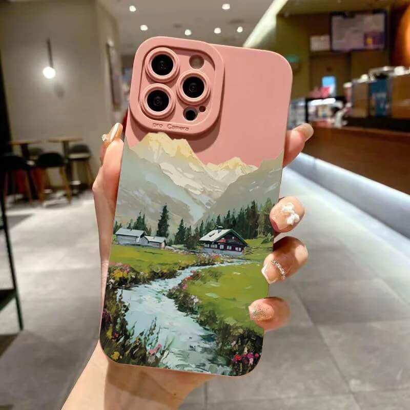 Pink Mountain River Landscape iPhone Case Pink Mountain River Landscape iPhone Case