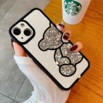 Silver Glitter Diamond Bear iPhone Case
