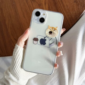 Dog sitting at desk clear iPhone case