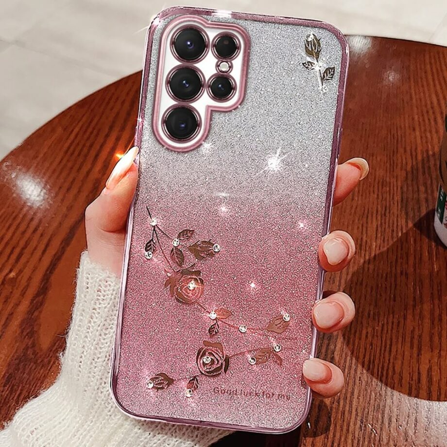 Pink Ultra protection glitter flower Samsung Phone Case