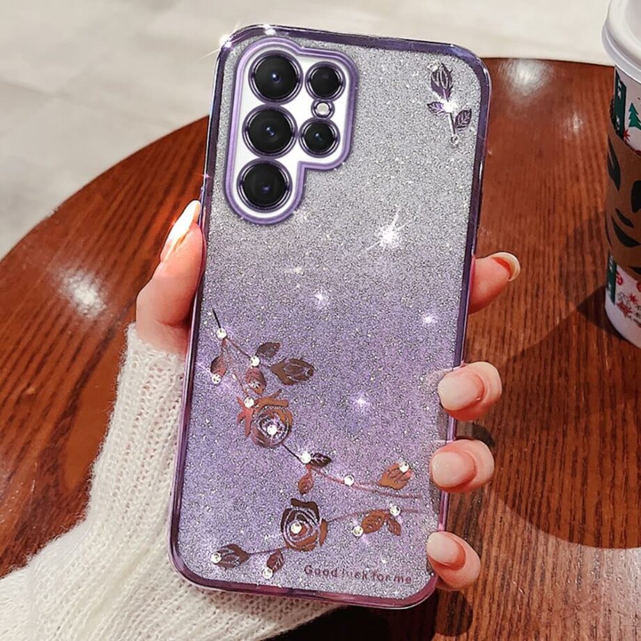 Purple Ultra protection glitter flower Samsung Phone Case