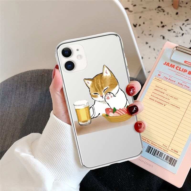 sad cat drinking beer meme iPhone Case