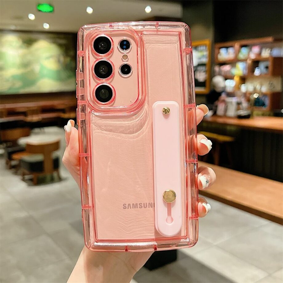 Transparent Jelly Case with Hand Strap - Pink