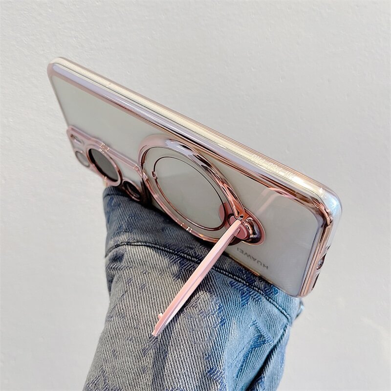 Clear Huawei phone case with magnetic stand on back