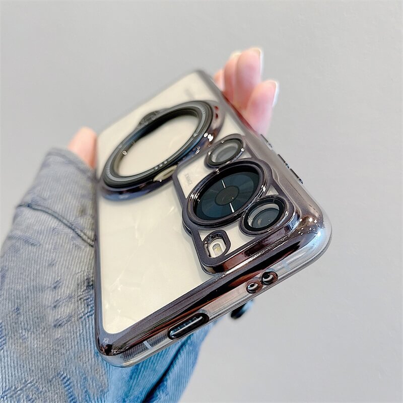 Clear Magnetic Huawei phone case with circle stand on back