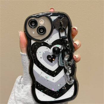 Glitter Love Heart iPhone Case with Wrist Chain (1)