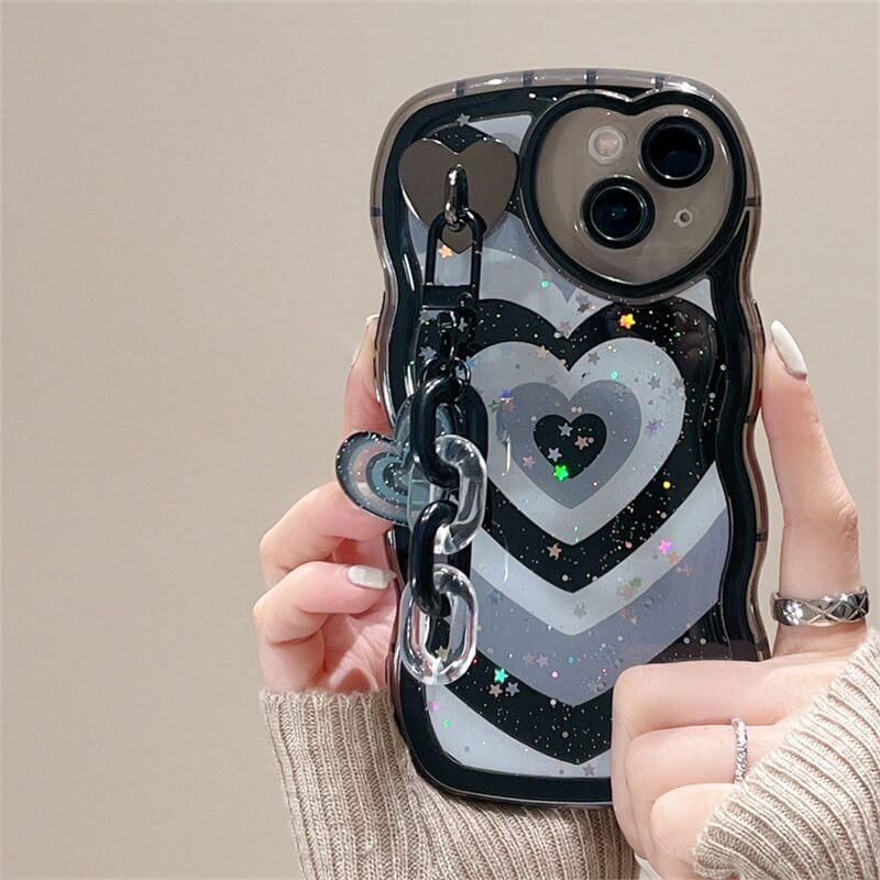 Glitter Love Heart iPhone Case with Wrist Chain (3)