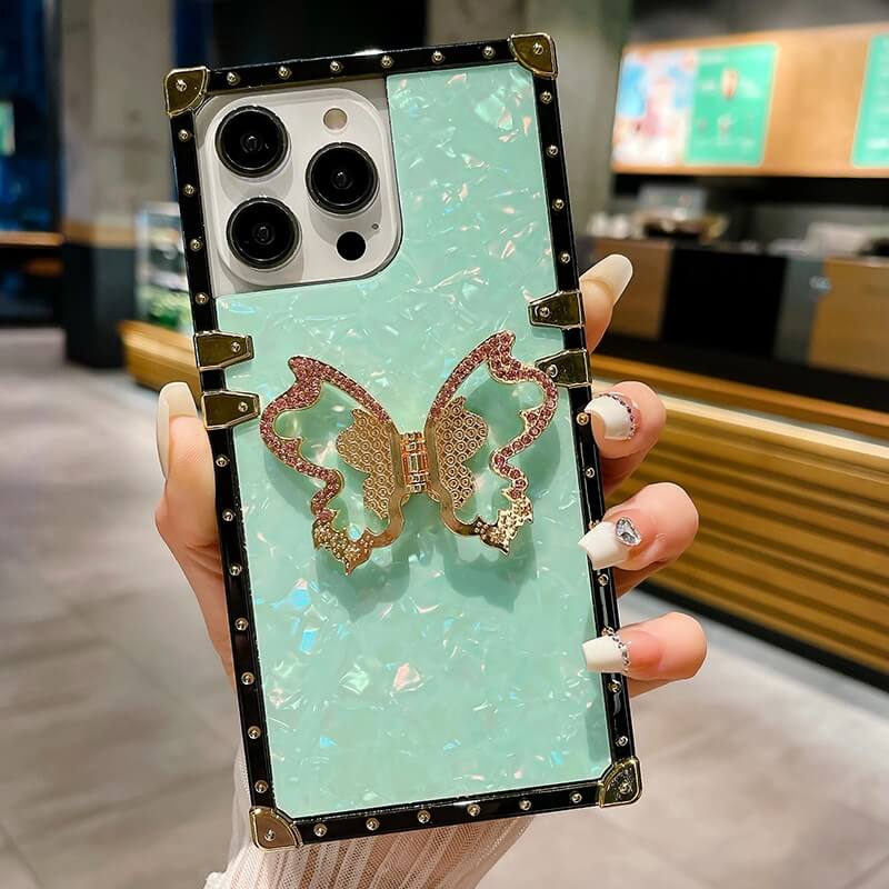 Metal Butterfly Kickstand Square Phone Case