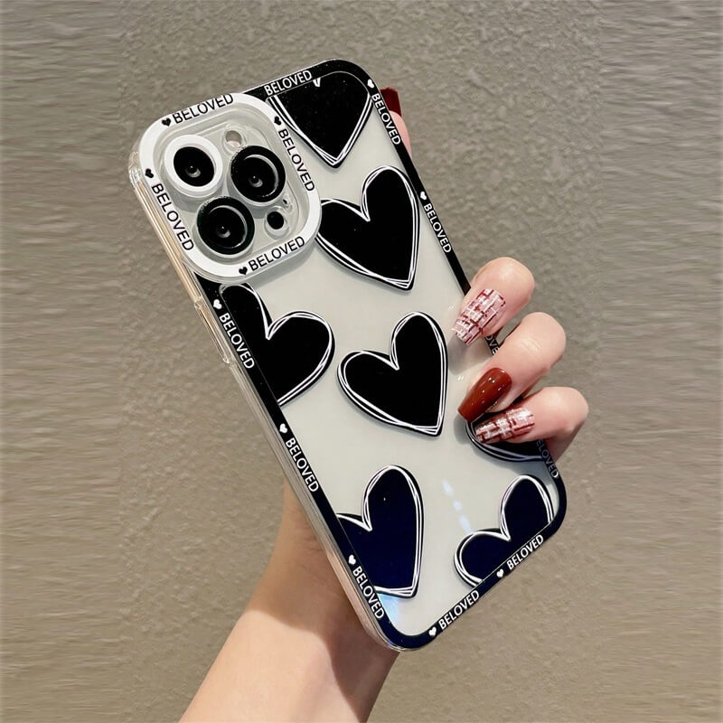 Black Love Heart Clear Phone Case -51