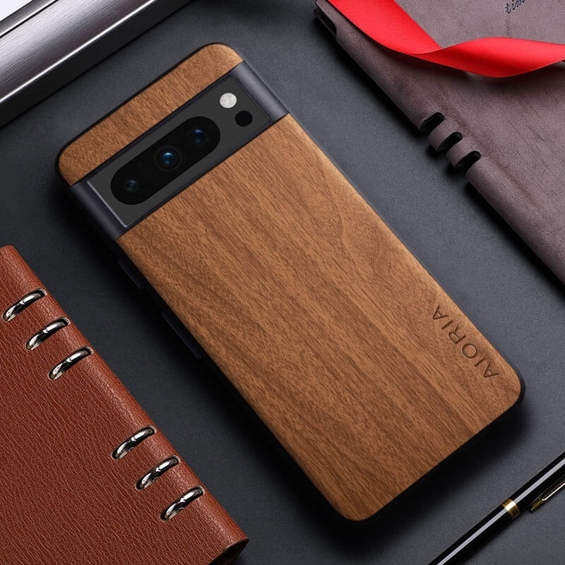 Brown Leather Wood Design Case for Google Pixel 8, 8 Pro