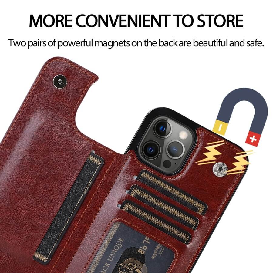 Magnetic iPhone 15 Pro Leather Wallet Phone Case