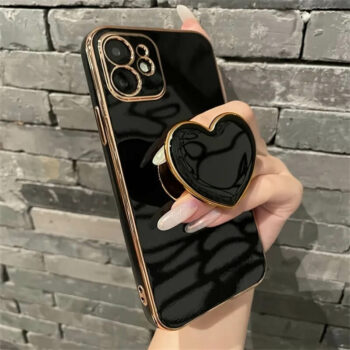 Black Plating Heart iPhone Case With Stand Holder
