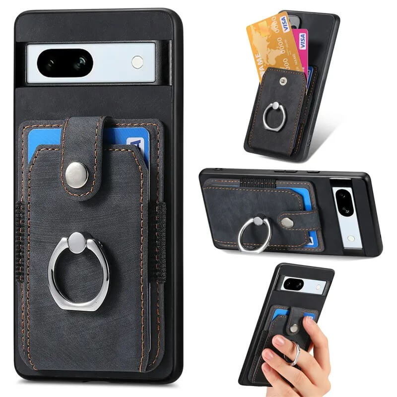 Black Wallet Leather Google Pixel Case with Card Holder