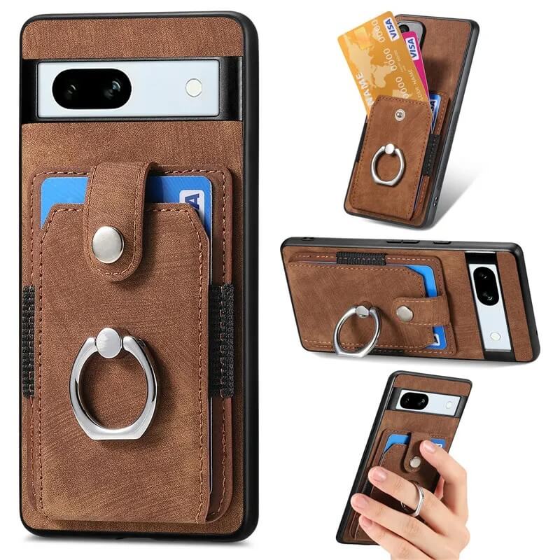 Brown Wallet Leather Google Pixel Case with Card Holder