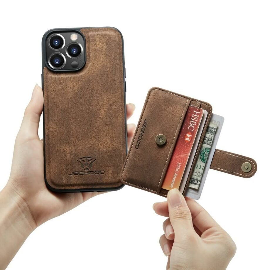 Detachable Magnetic Leather Wallet Case - Brown